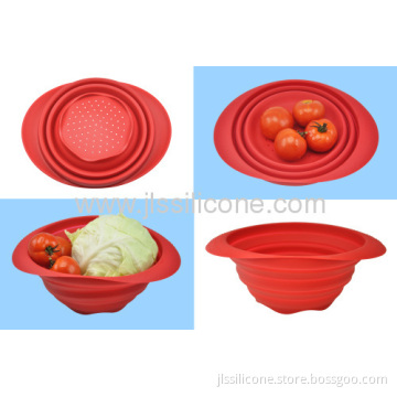 Kitchen Tools Silicone Folded Bowl With Holes On Bottom For Wash 